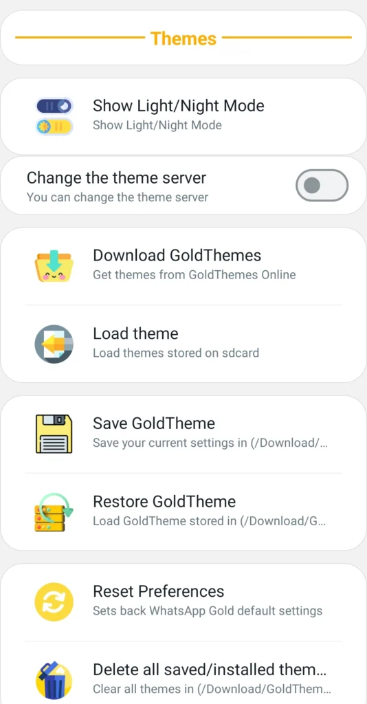 whatsapp gold themes settings